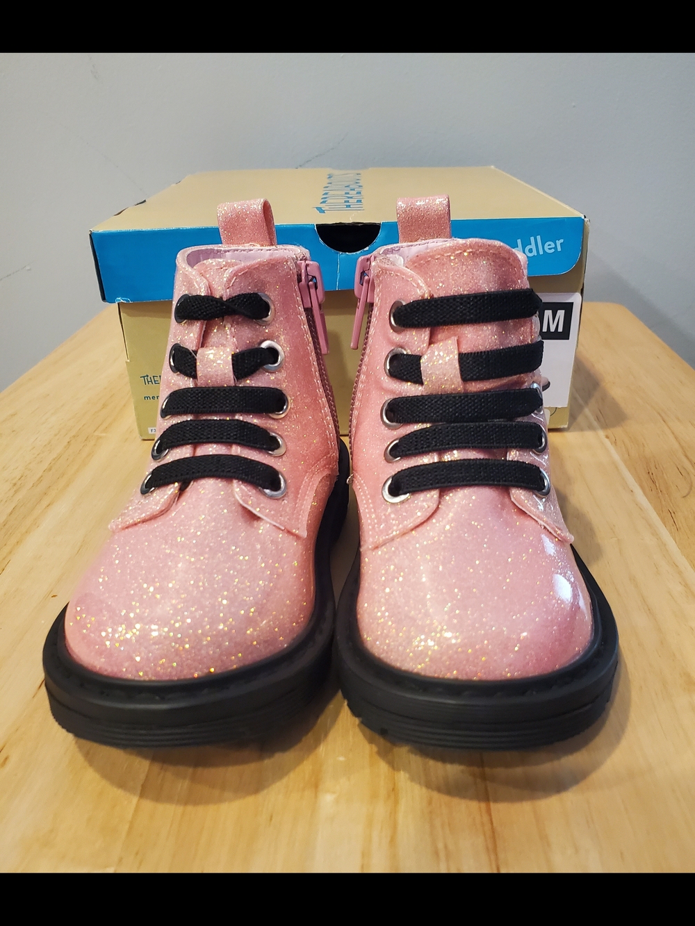 Girls Sparkle Pink Lace-Up Boots with Side Zip